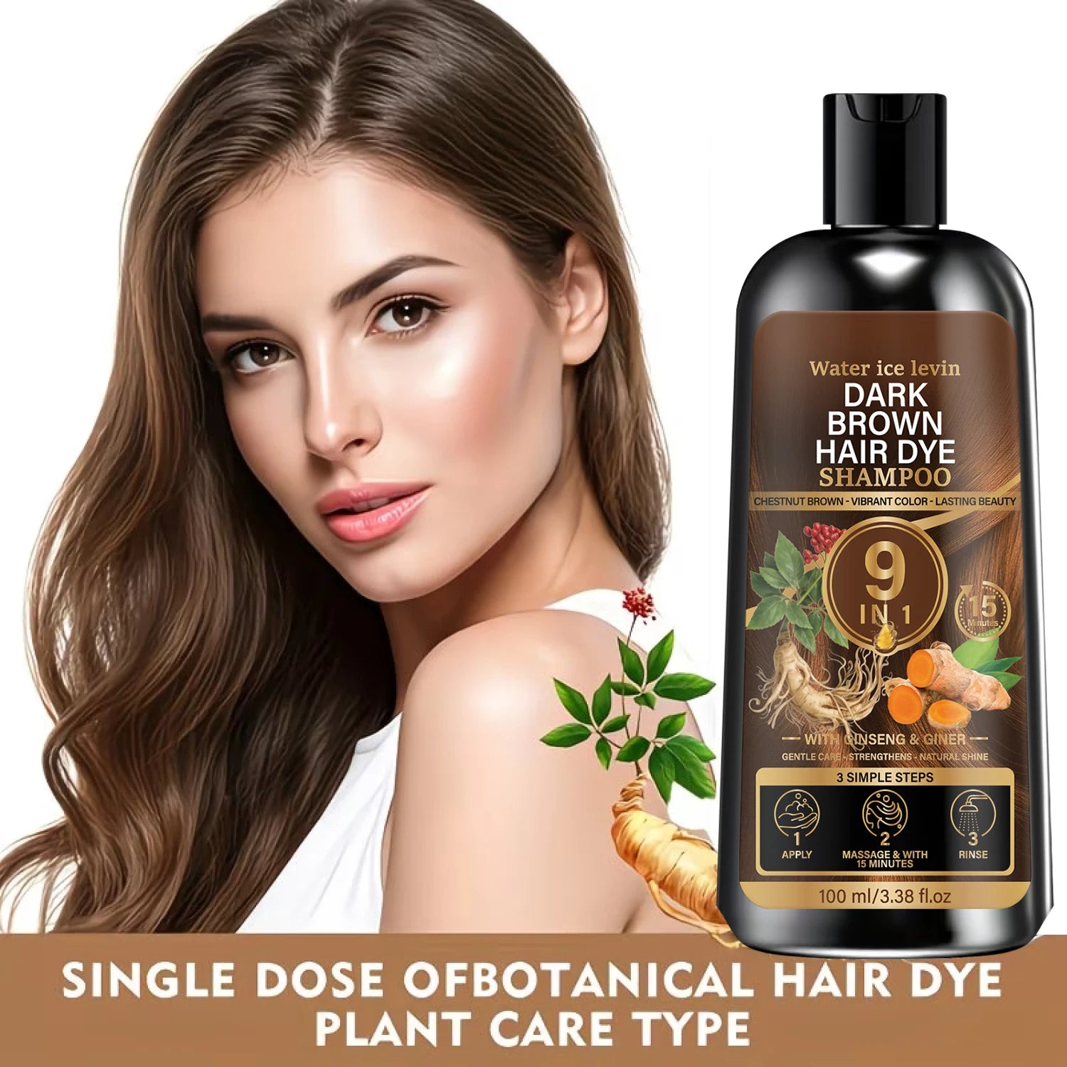 Dark Brown Hair Dye Shampoo with Biotin Keratin and Ginseng 100g