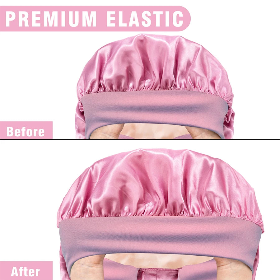 Extra Large Silk Satin Sleep Bonnet with Elastic Hair Band - 5