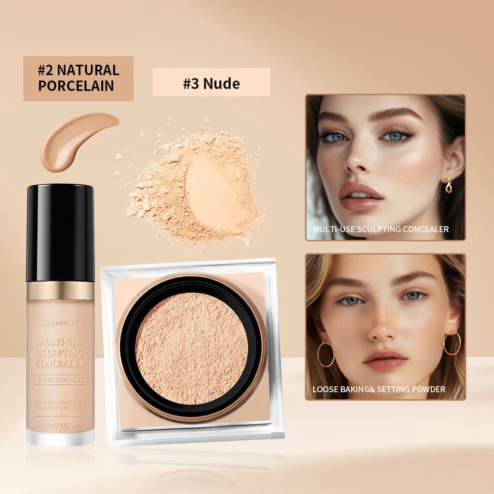 Face Concealer and Matte Setting Powder Makeup Set - 14