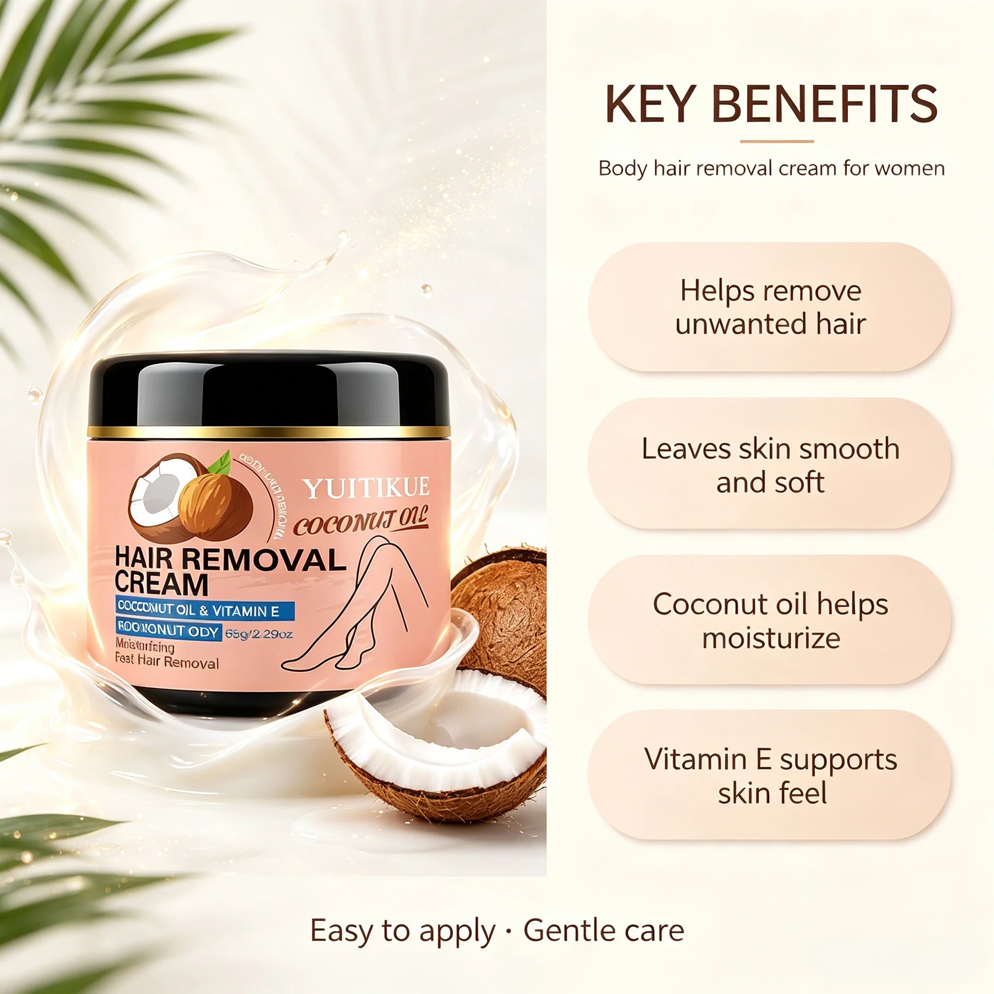 YUITIKUE Coconut Oil Hair Removal Cream Gentle Depilatory for Women - 4