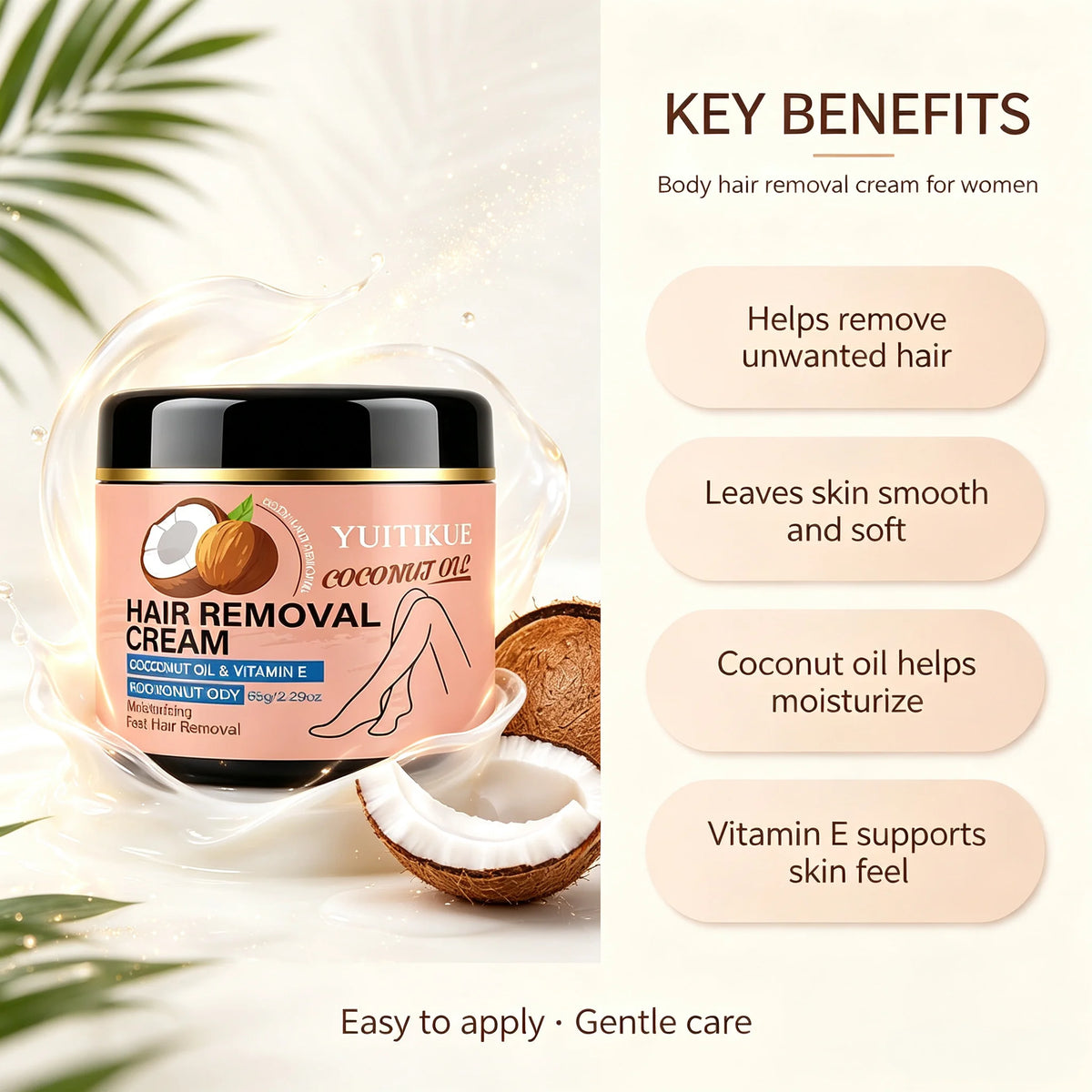 YUITIKUE Coconut Oil Hair Removal Cream Gentle Depilatory for Women