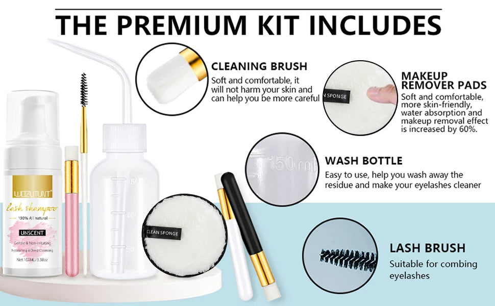 100ml Eyelash Extension Shampoo Foam Cleanser with Cleaning Tool Kit
