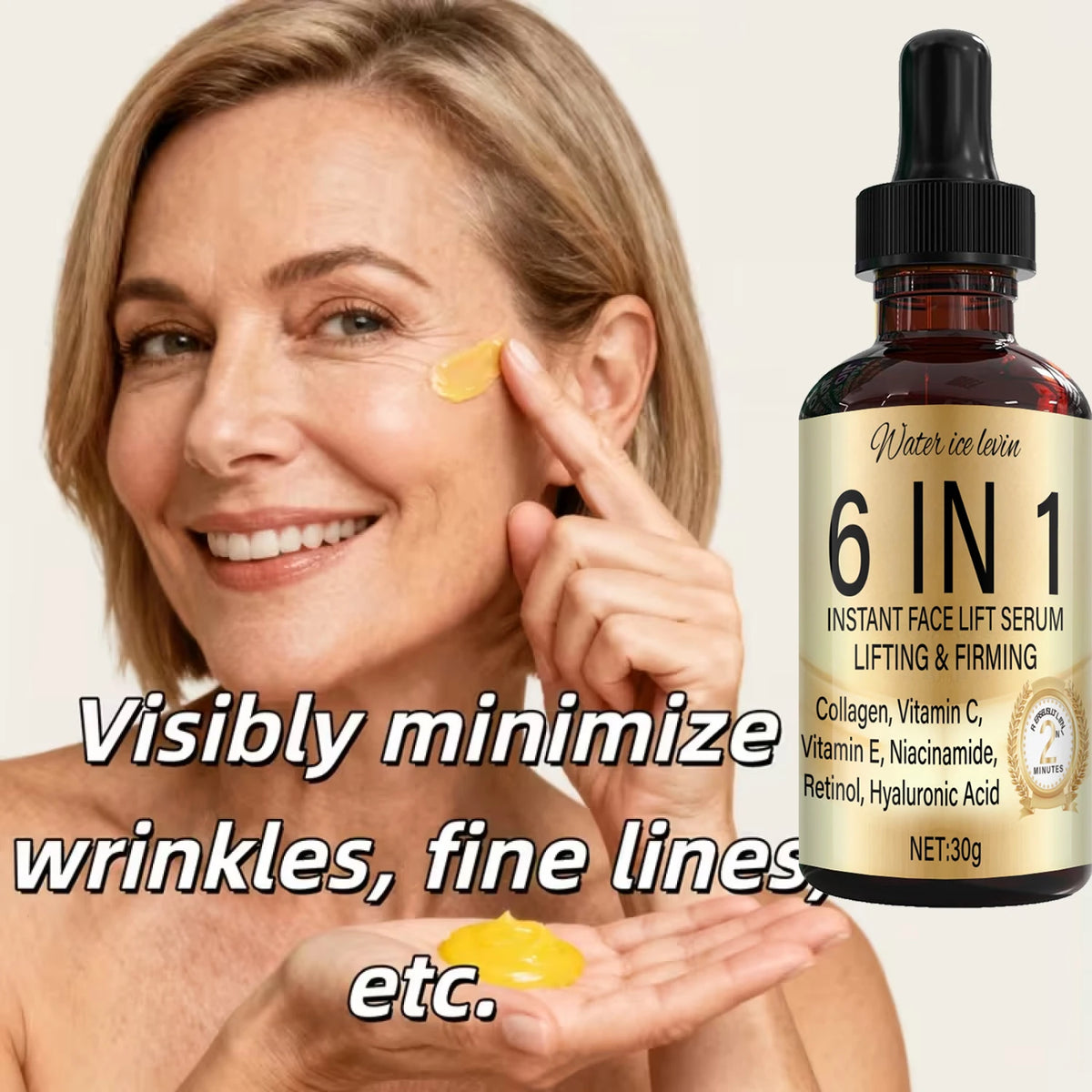 6 in 1 Face Lifting Serum Hyaluronic Acid Retinol Firming Hydrating 30g