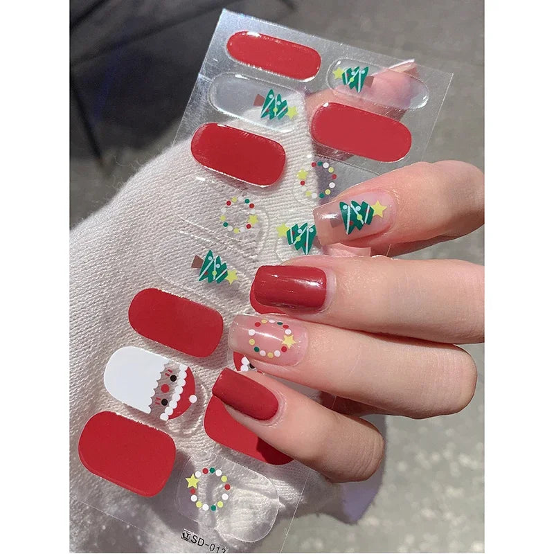 Christmas Semi-Cured Gel Nail Wraps with Winter Snowflake Designs