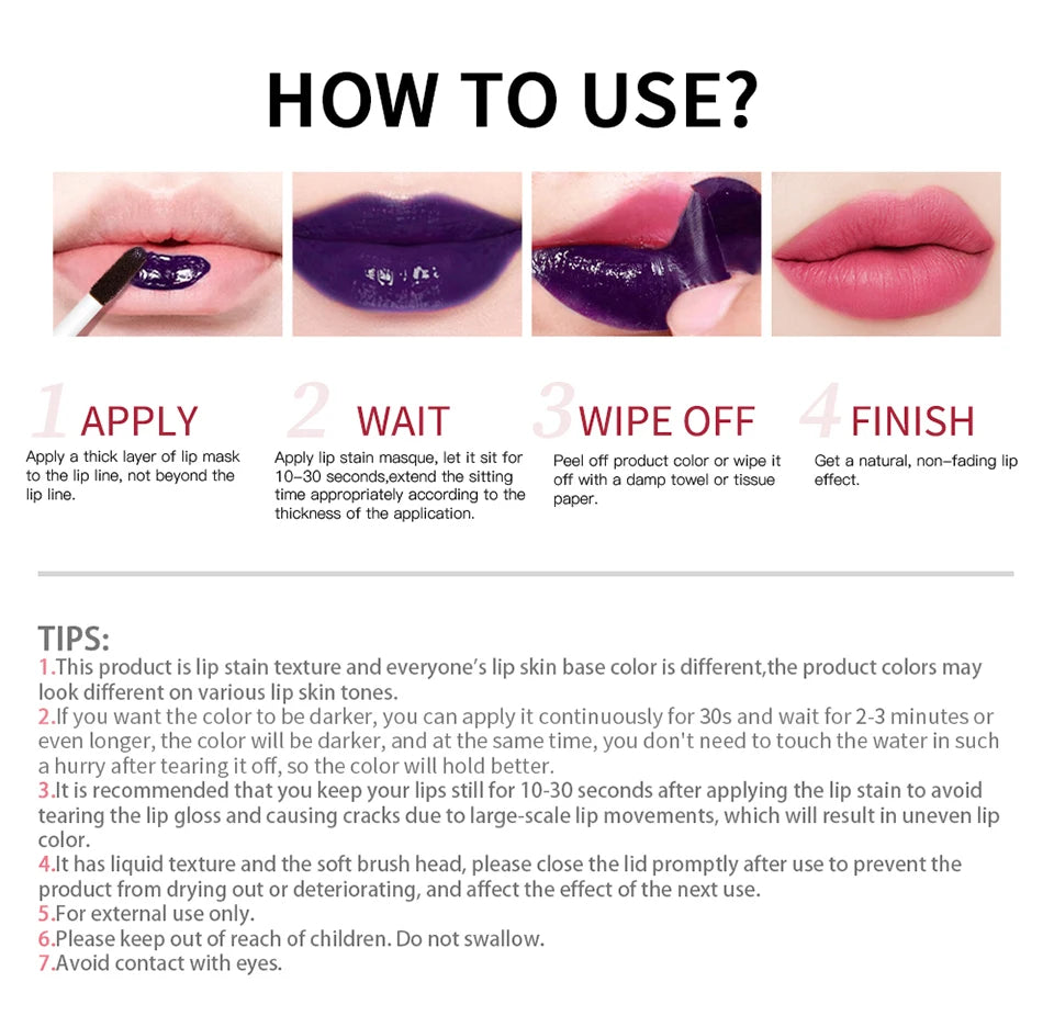 Long-Lasting Waterproof Peel-Off Lip Stain