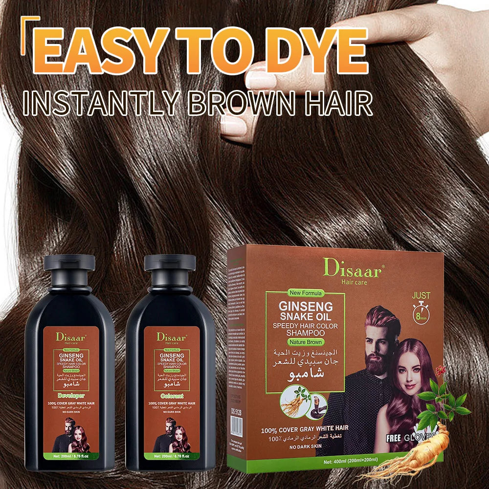 400ml Ginseng Snake Oil Dark Brown Hair Dye Shampoo Color Set