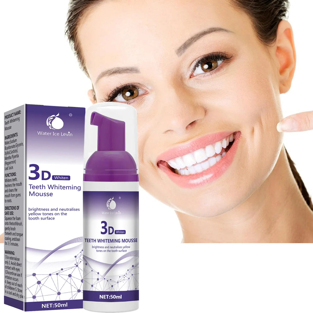Purple Teeth Whitening Mousse Deep Cleaning Foam Toothpaste 50ml