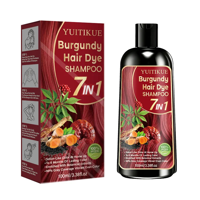 Burgundy 7 in 1 Hair Dye Shampoo with Natural Plant Extracts