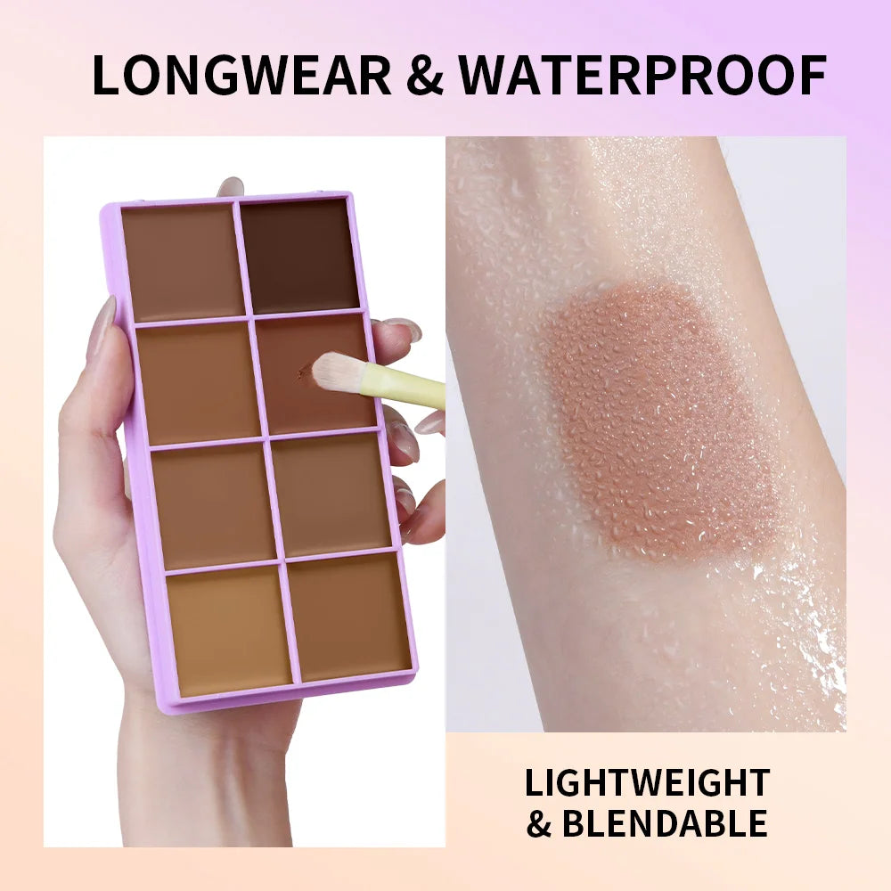 8-Shade Cream Concealer Palette for Face Contouring and Highlighting