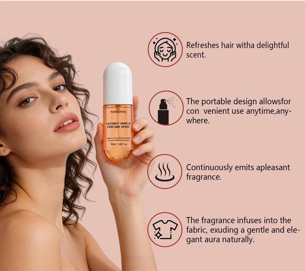 Yurhersu Coconut Vanilla Perfume Spray Long Lasting Fragrance Mist 50ml