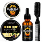 Beard Grooming Kit Sandalwood Beard Oil Balm and Black Shampoo Soap