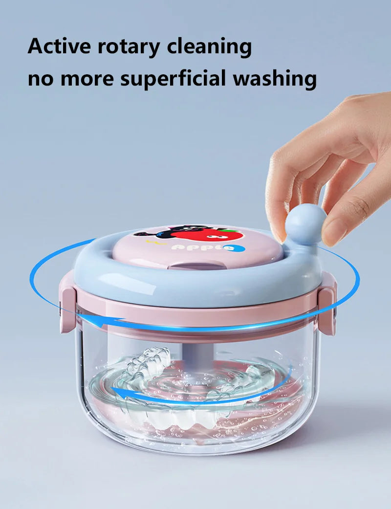 Portable Denture Cleaning Case with Rotary Brush