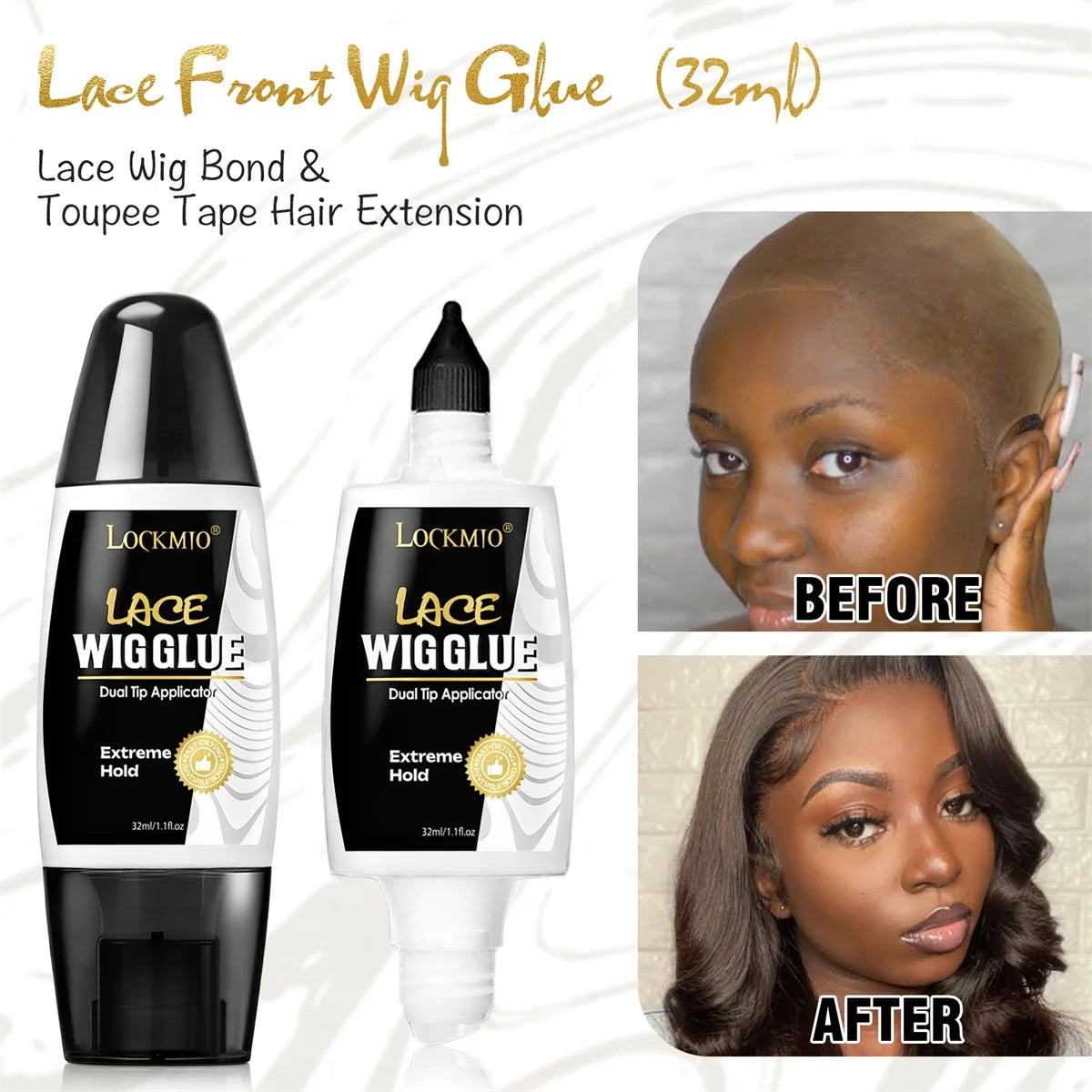 Lace Wig Glue Adhesive and Remover Set with Dual Ended Applicator - 12