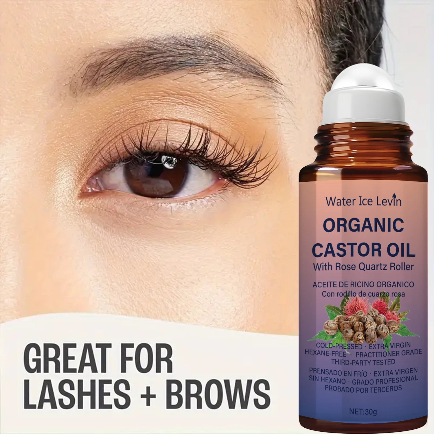 Organic Castor Oil with Rose Quartz Roller Hair and Skin Conditioner