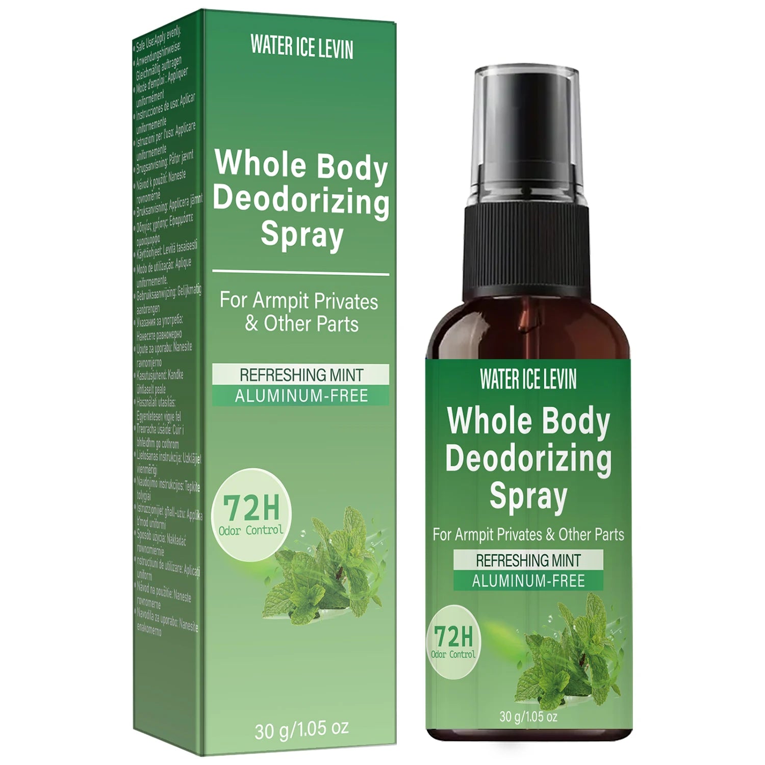 Water Ice Levin Whole Body Deodorizing Spray Aluminum Free Mint Fresh - 8