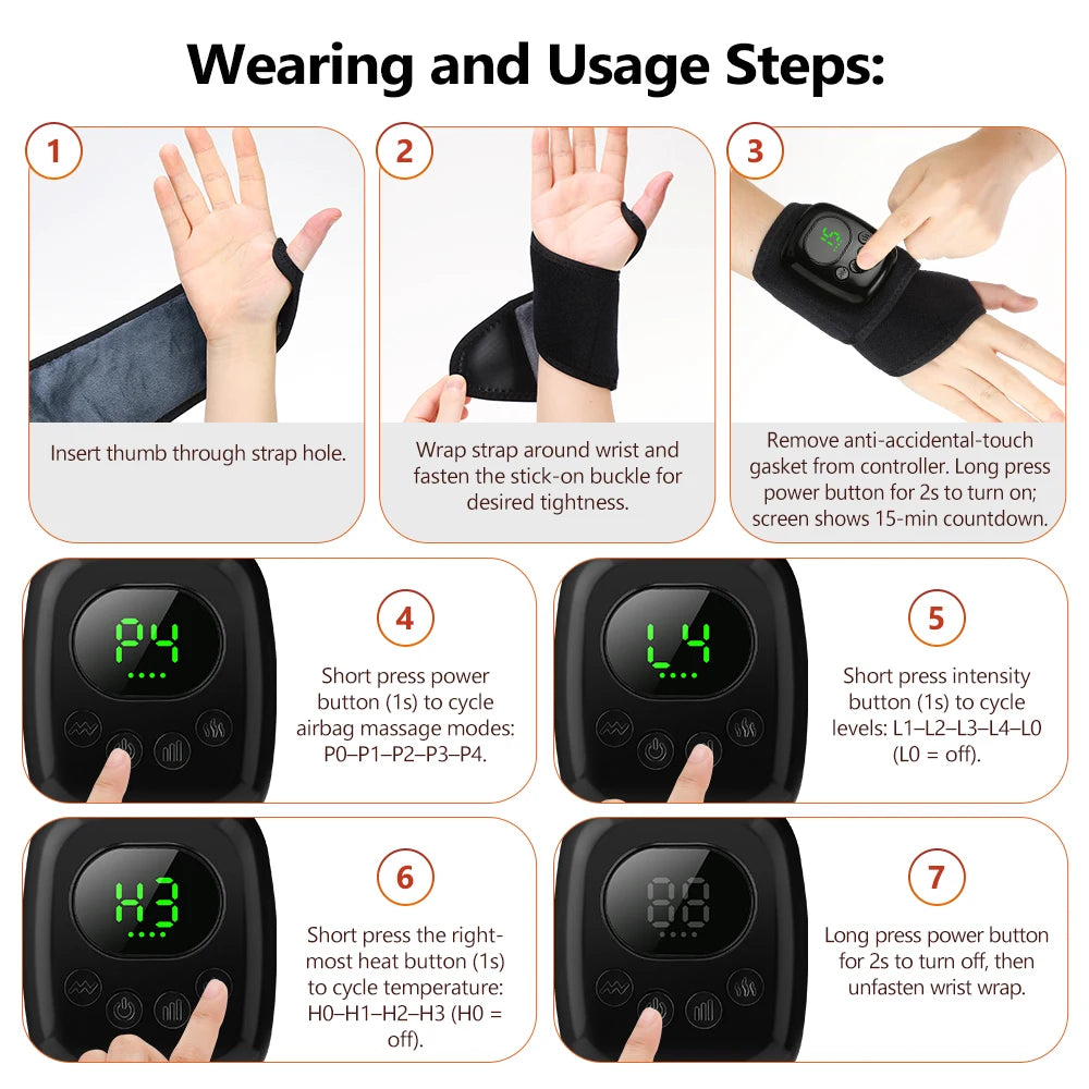 Heated Air Compression Wrist Massager for Pain Relief