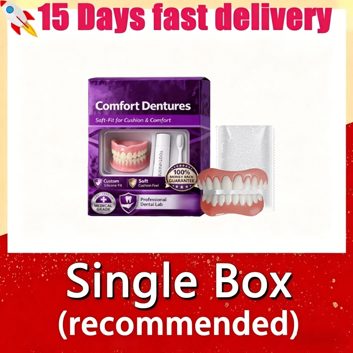 Comfort Fit Silicone Cosmetic Dentures for Instant Smile