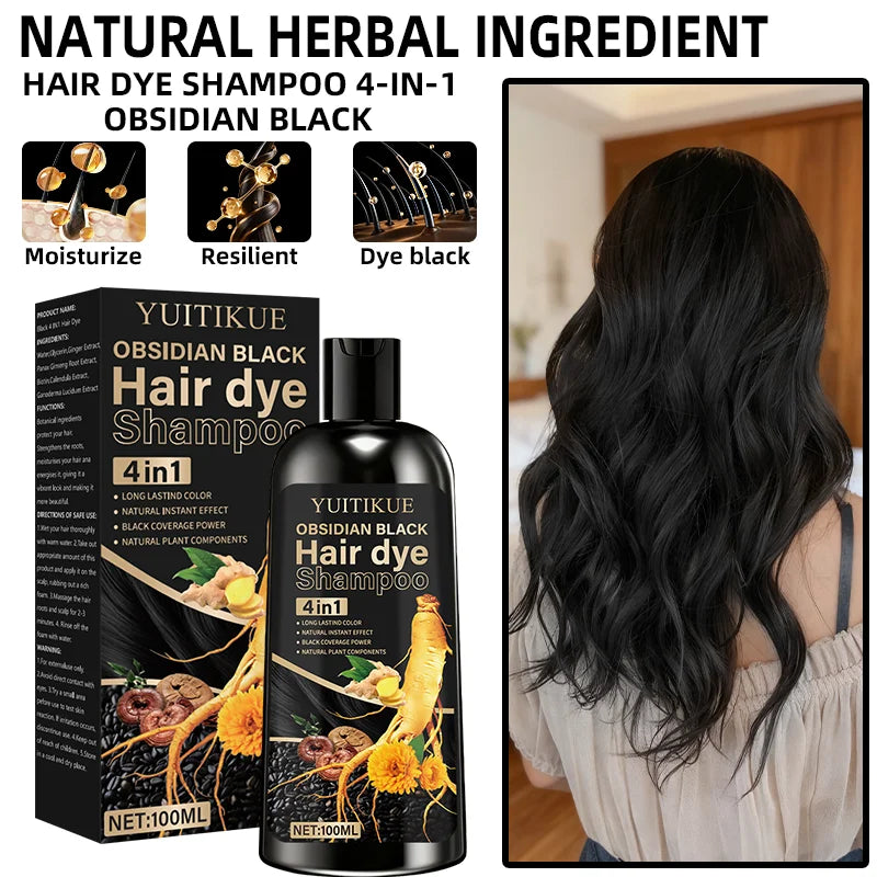 4-in-1 Obsidian Black Hair Dye Shampoo 100ml - 6