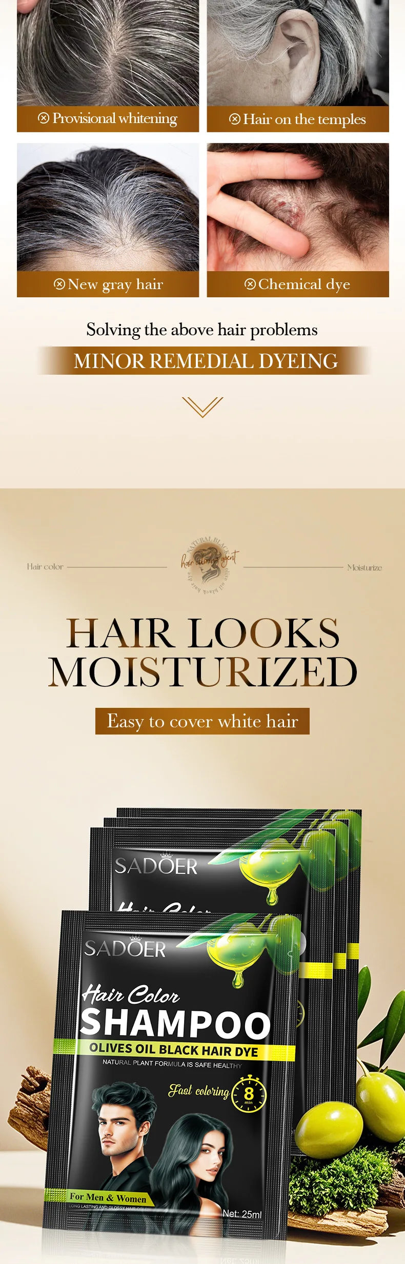 Argan Oil Hair Color Shampoo 4 in 1 Plant Extract Unisex Coloring