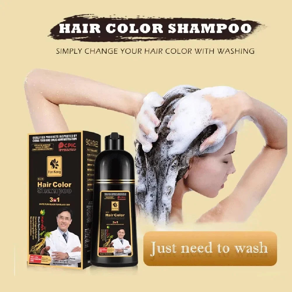 3 in 1 Black Hair Dye Shampoo for Gray Hair Coverage