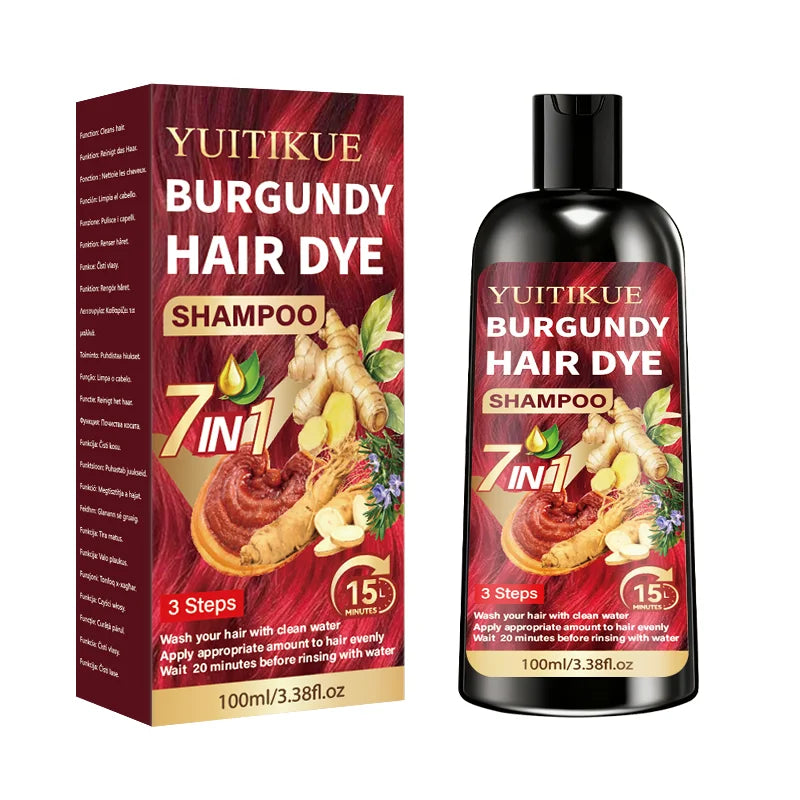 100ml Burgundy Herbal Hair Dye Shampoo 7 in 1 Color Treatment