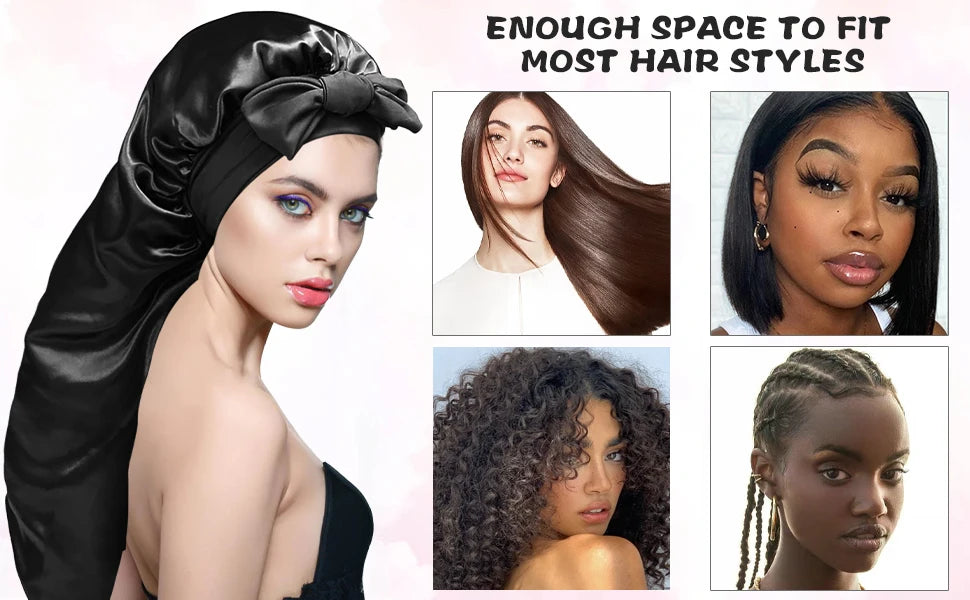 Extra Large Silk Satin Sleep Bonnet with Elastic Hair Band