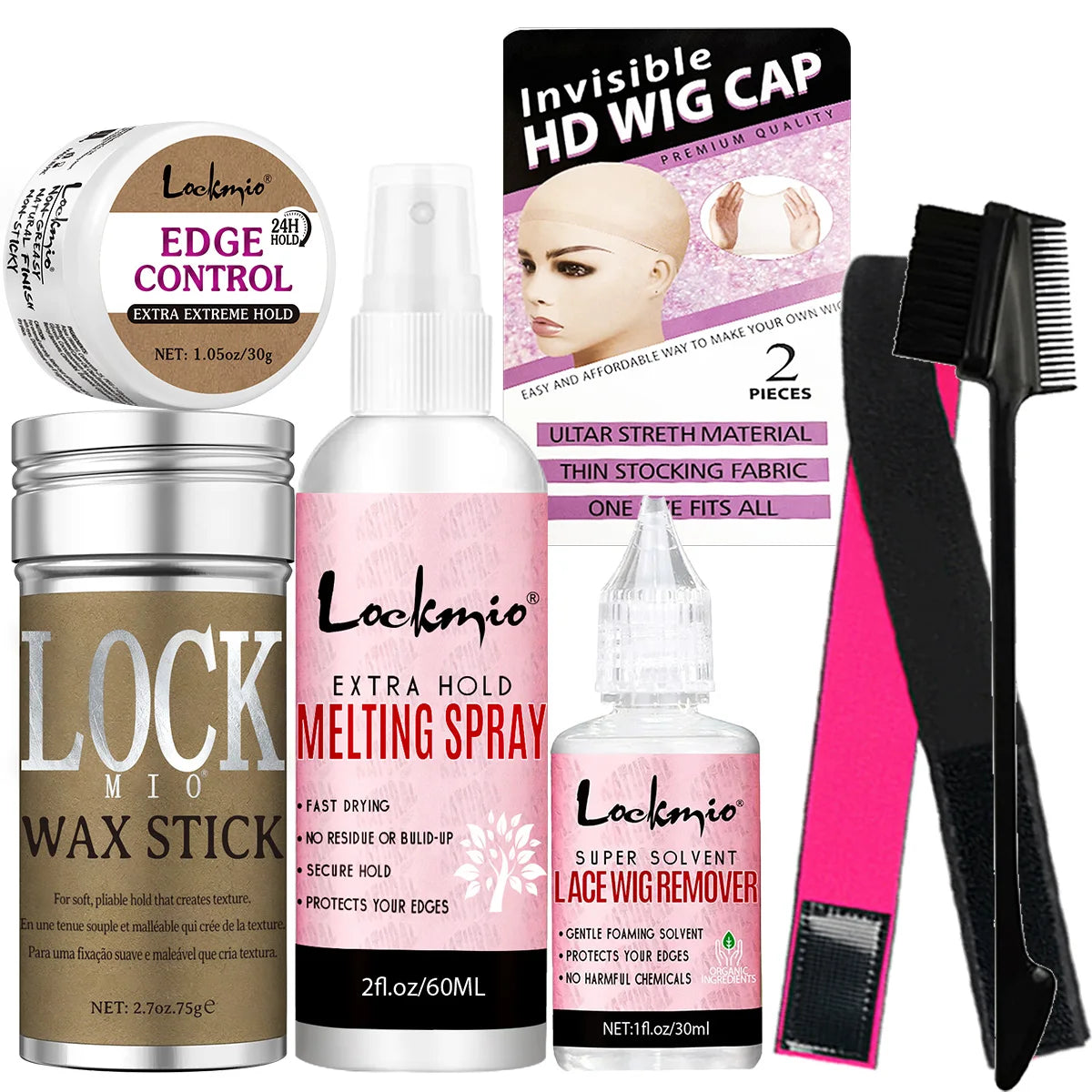 Lockmio Hair Styling Wig Kit Edge Control Wax Stick and Melting Spray
