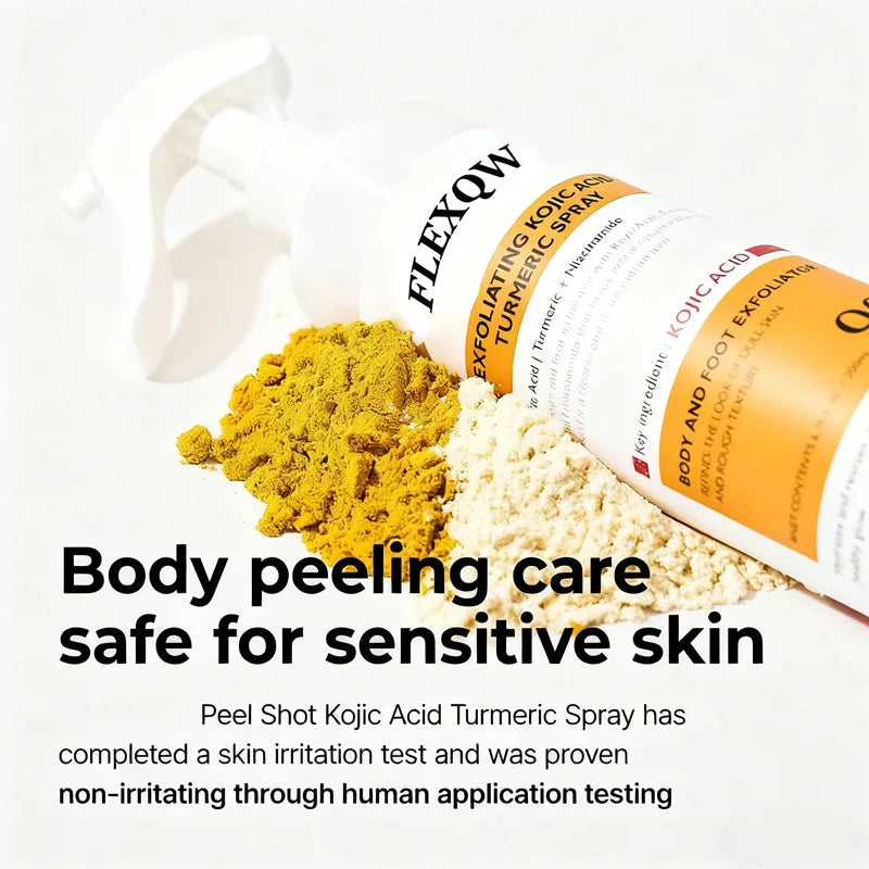 FLEXQW Kojic Acid Turmeric Exfoliating Body Scrub Spray for Smooth Skin