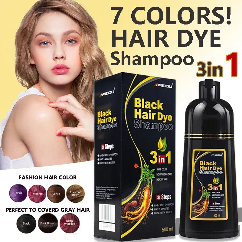 3 in 1 Hair Dye Shampoo 500ml Coloring Conditioner and Repair Treatment