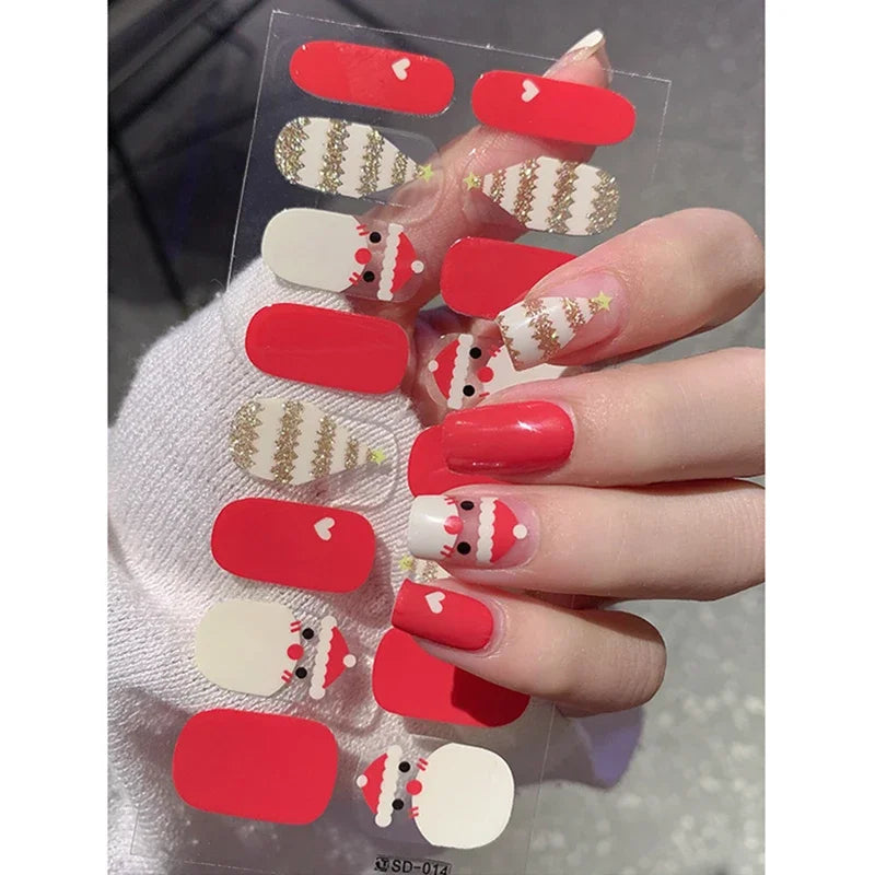 Christmas Semi-Cured Gel Nail Wraps with Winter Snowflake Designs