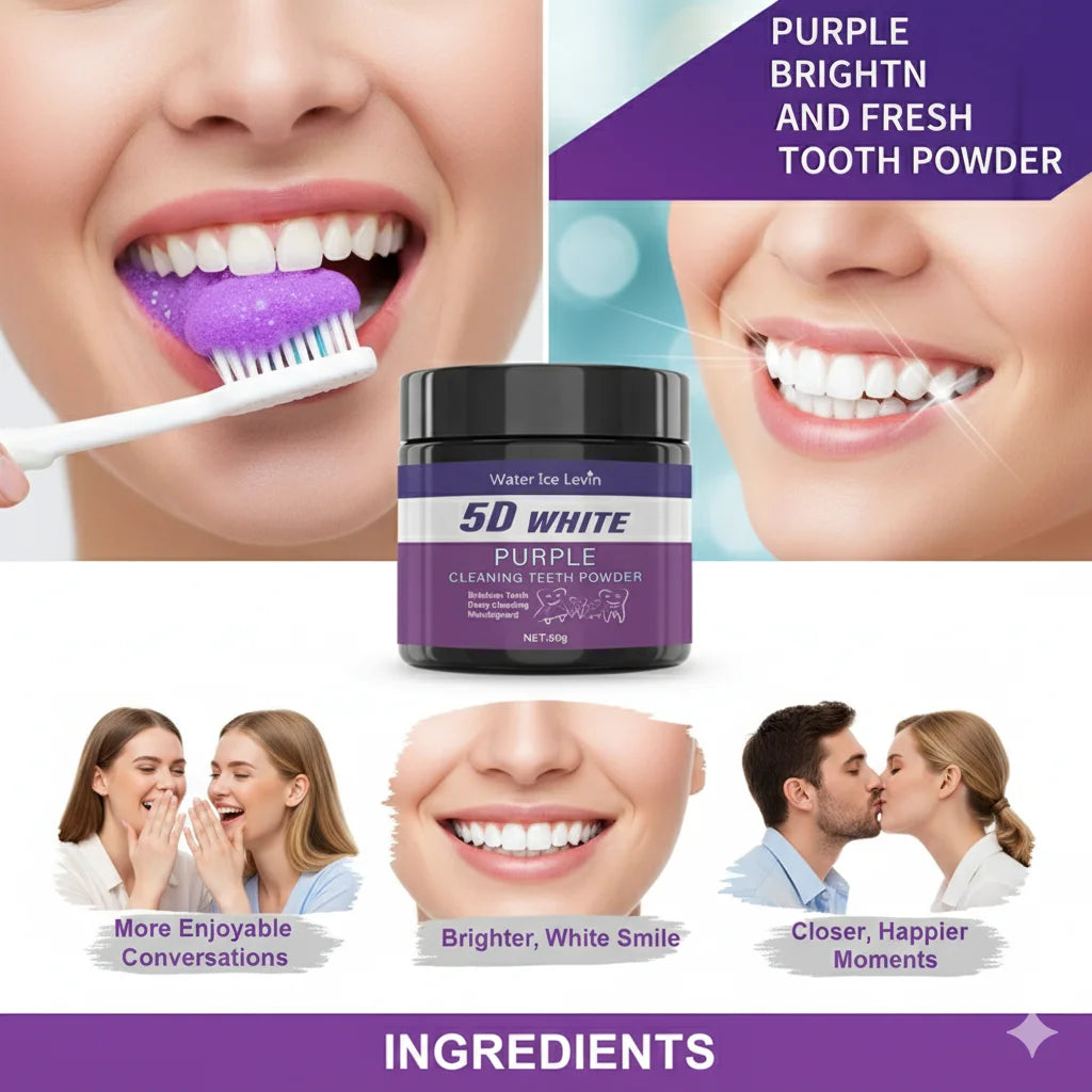 Purple Teeth Whitening Powder Charcoal Stain Remover for Brighter Smile