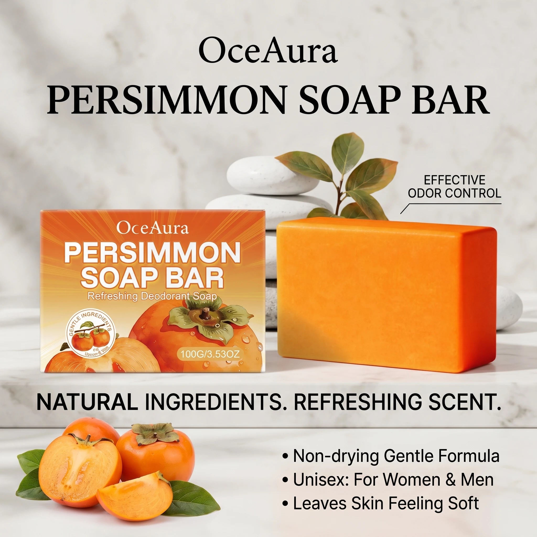 Natural Persimmon Deodorizing Soap Bar for Body Odor - 3
