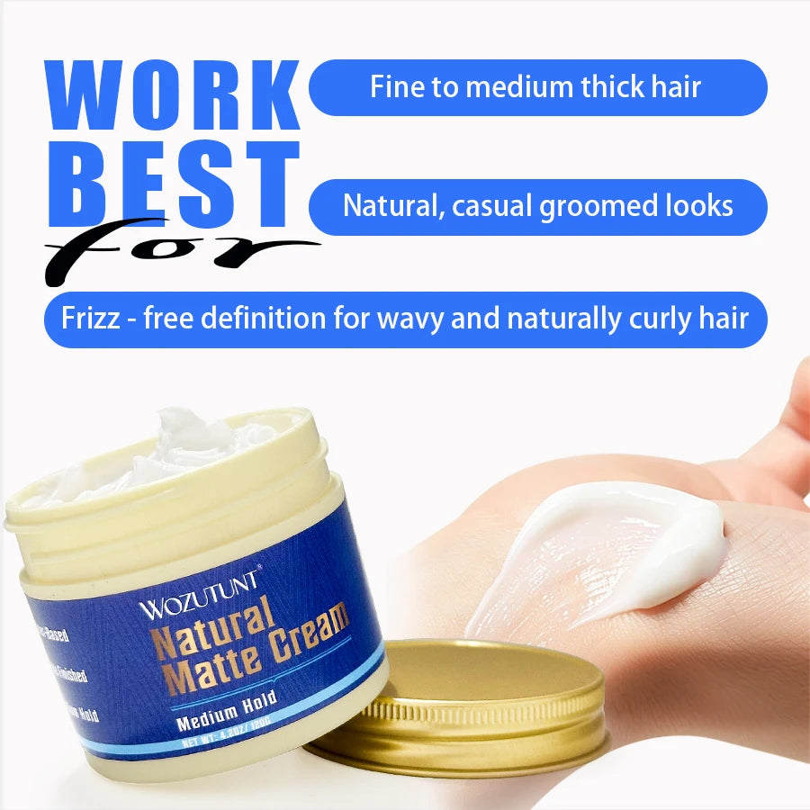 Wozutunt Mens Natural Matte Styling Cream Medium Hold Hair Clay 120g