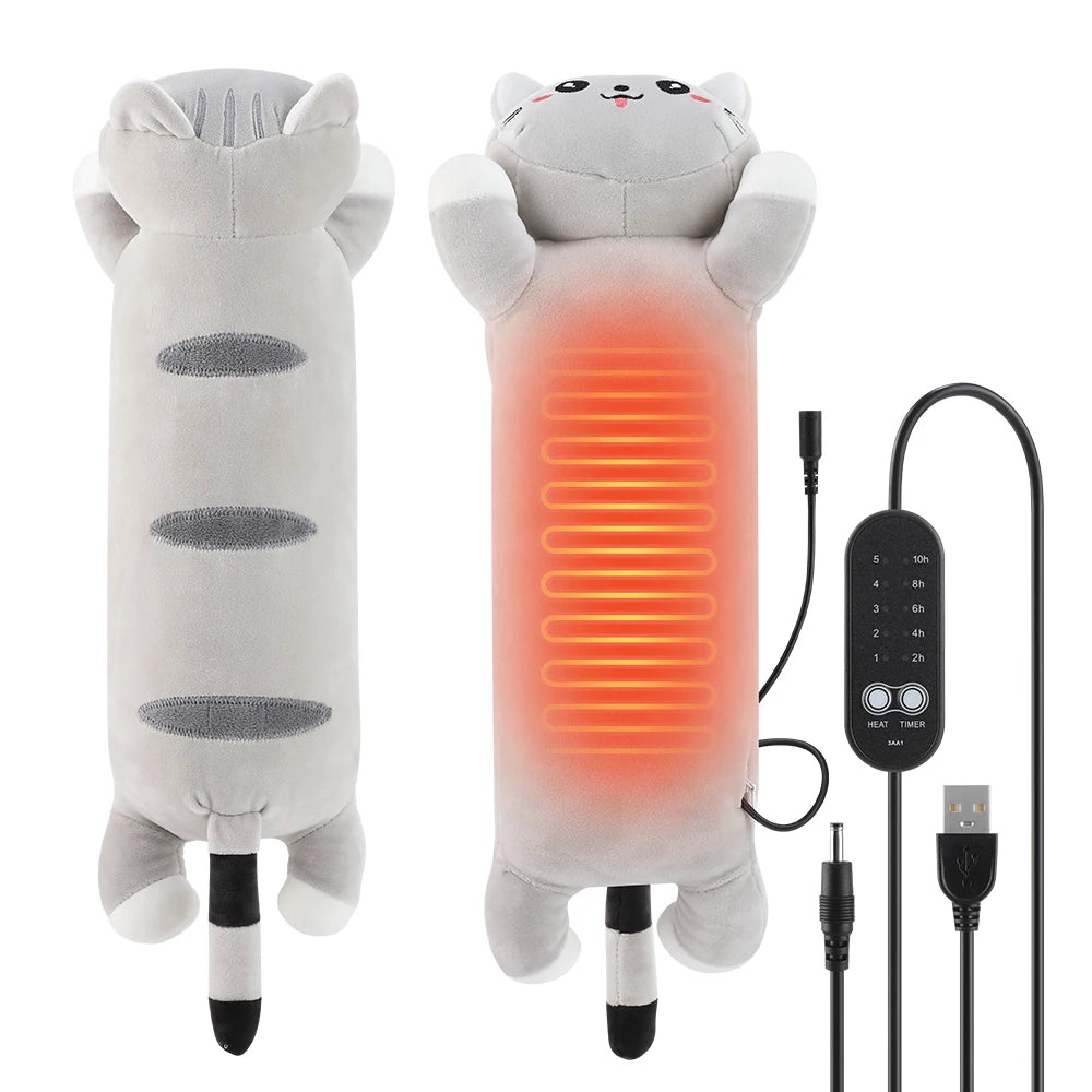 Cute Cat Heated Plush Pillow for Period Cramps and Back Pain - 1