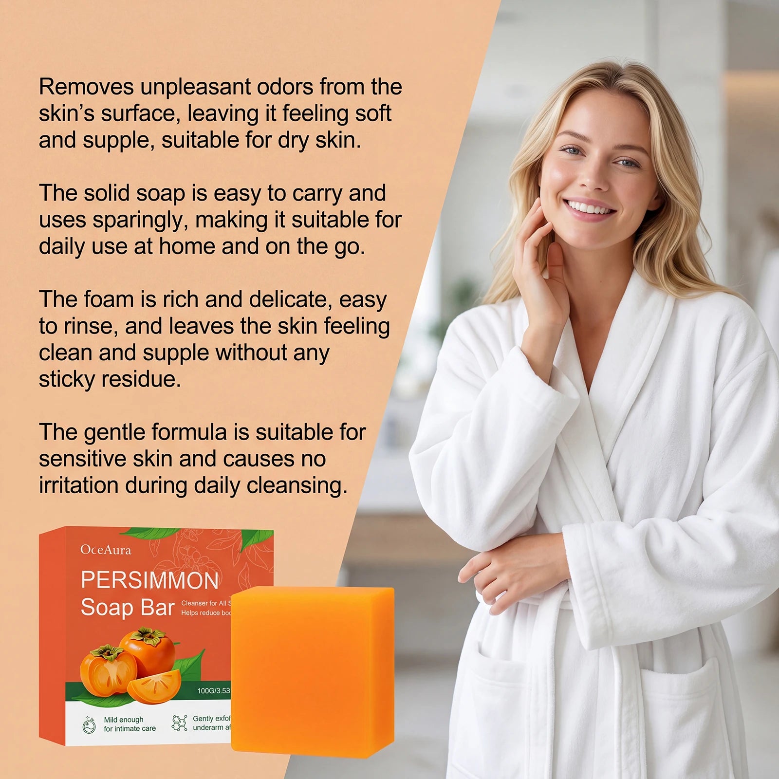 Persimmon Exfoliating Soap Bar for Odor Control and Body Cleansing - 10