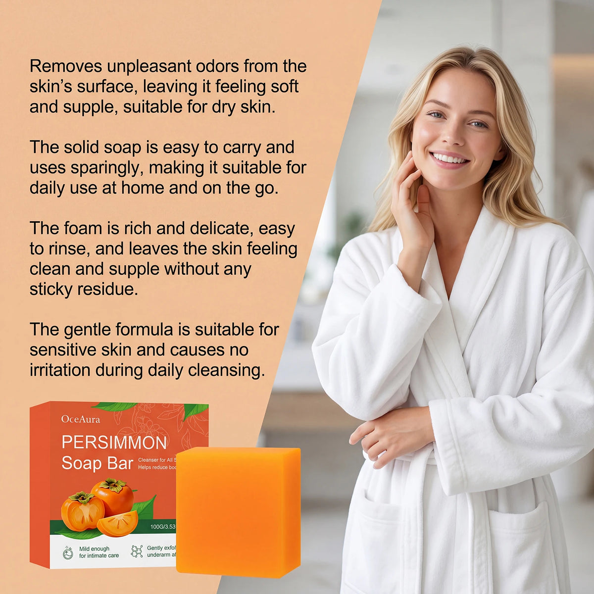 Persimmon Exfoliating Soap Bar for Odor Control and Body Cleansing