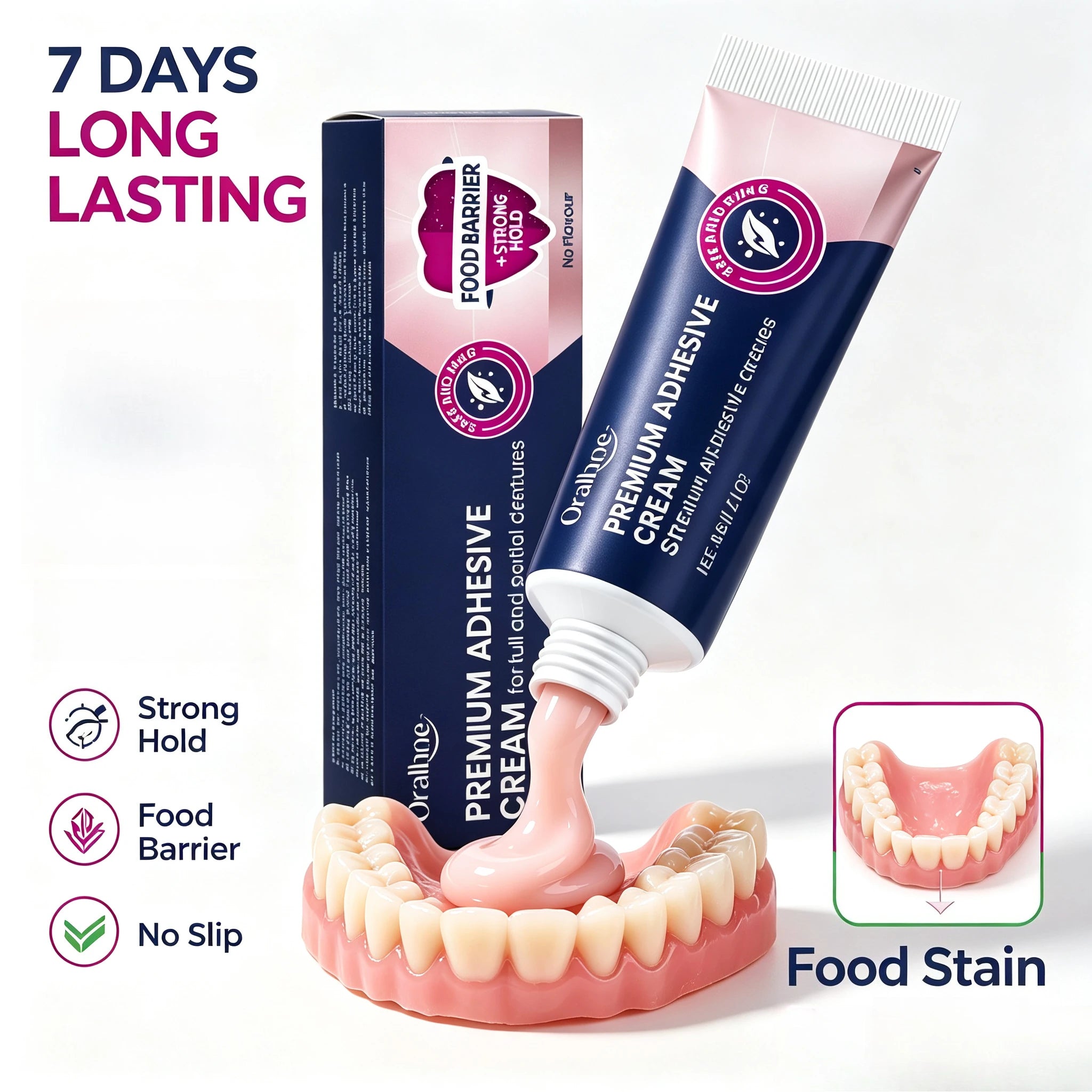 Strong Hold Denture Adhesive Cream for Full and Partial Dentures - 5