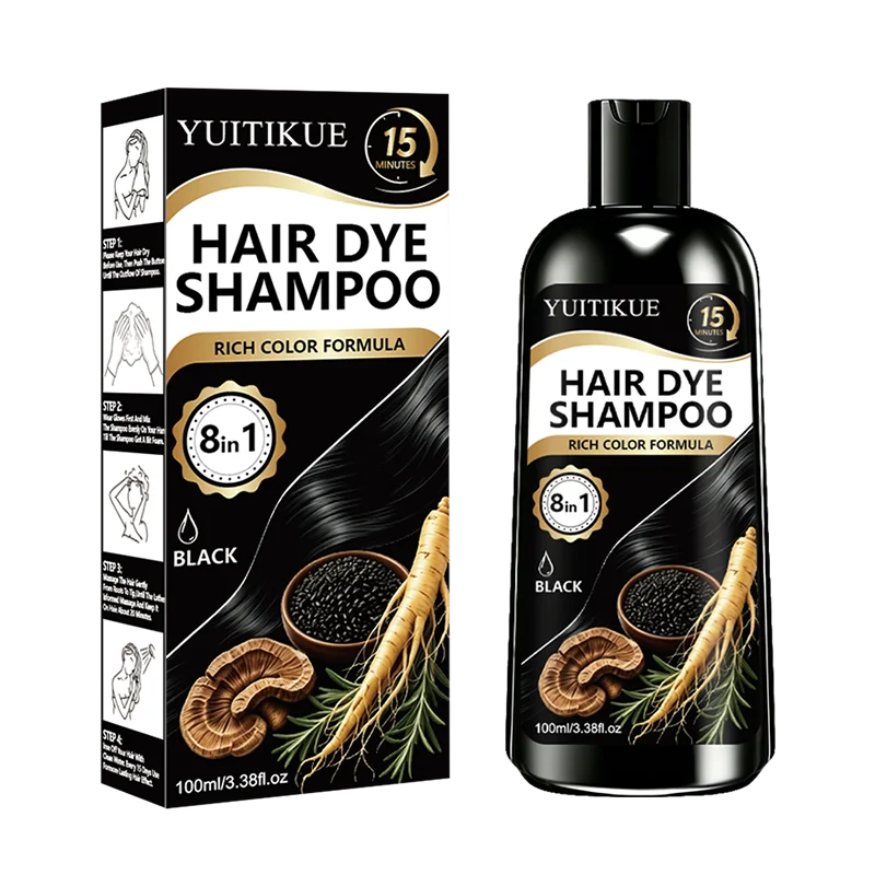 YUITIKUE Men Black Hair Dye Shampoo 15 Minute Beard Color Treatment - 15