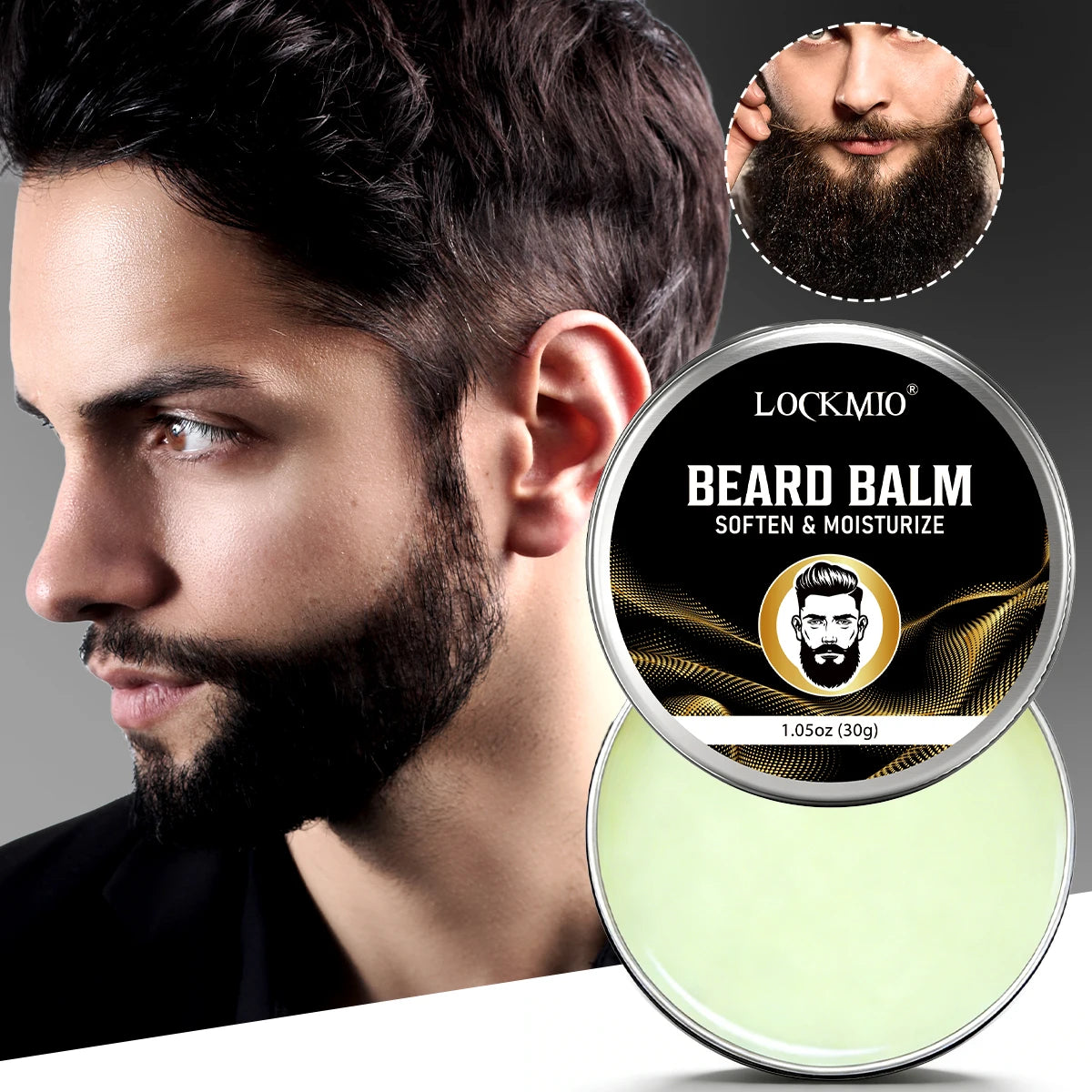 LOCKMIO Beard Growth Oil Balm and Brush Grooming Kit for Men
