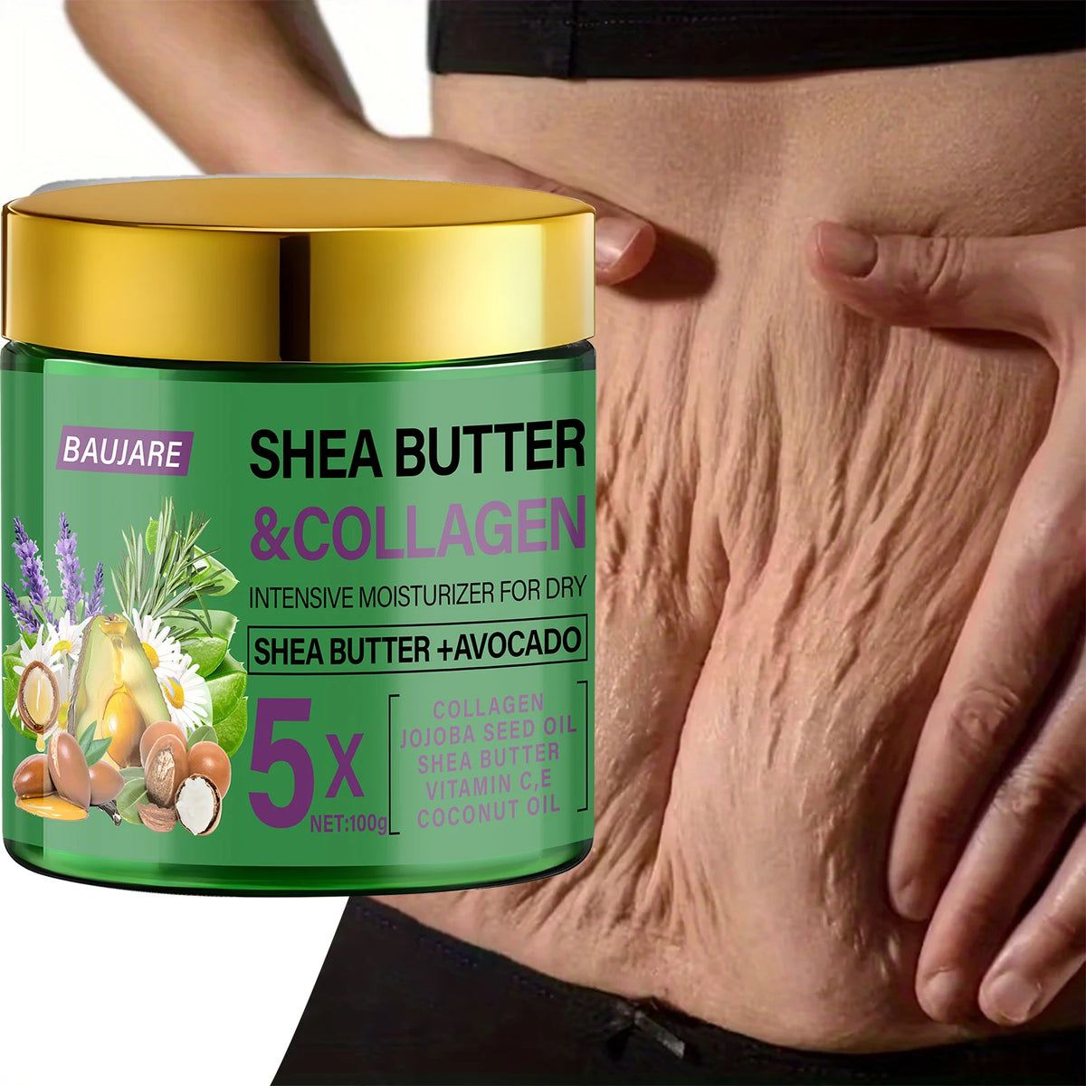 Baujare Shea Butter and Collagen Intensive Moisturizer for Dry Skin