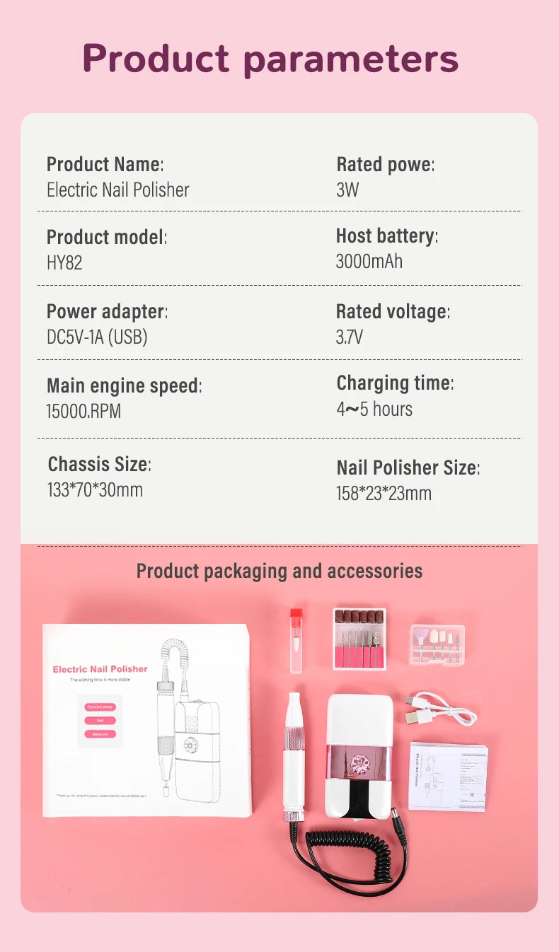 Portable Rechargeable Electric Nail Drill for Manicure and Pedicure - 16