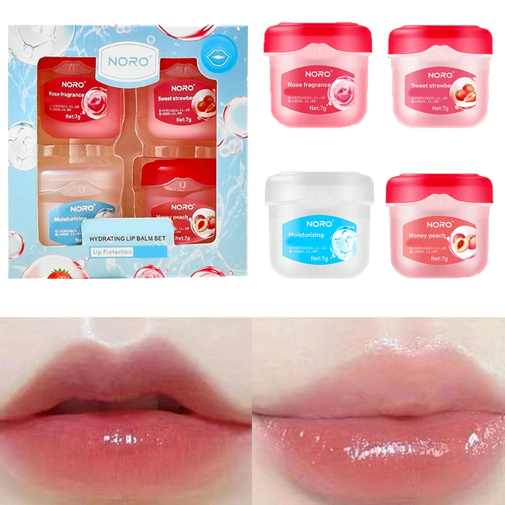 NORO Moisturizing Lip Balm Set Fruit Flavored Lip Mask Care Kit - 4