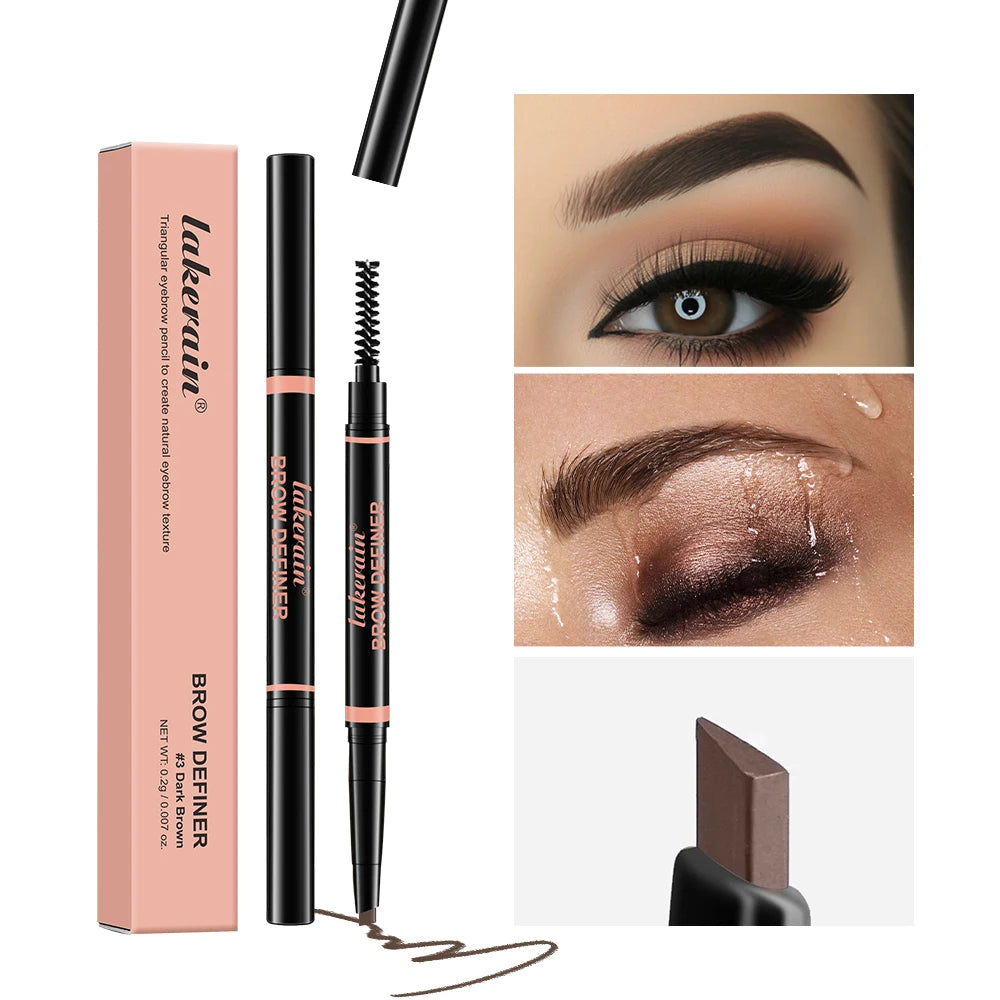 Waterproof Triangular Eyebrow Pencil with Grooming Brush