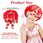 Kids Satin Sleep Bonnet With Bow Tie Adjustable Hair Care Night Cap