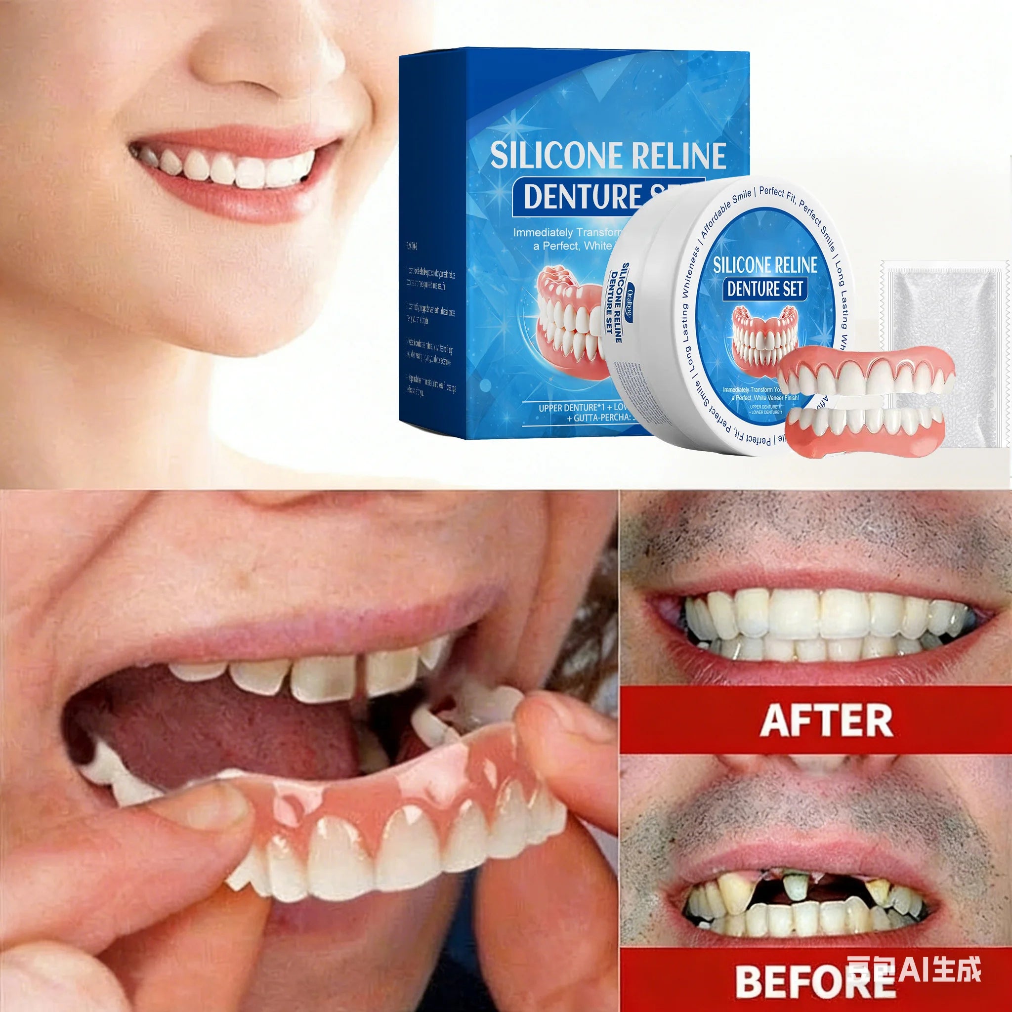 Temporary Silicone Snap-On Dentures for Instant Smile Whitening - 2