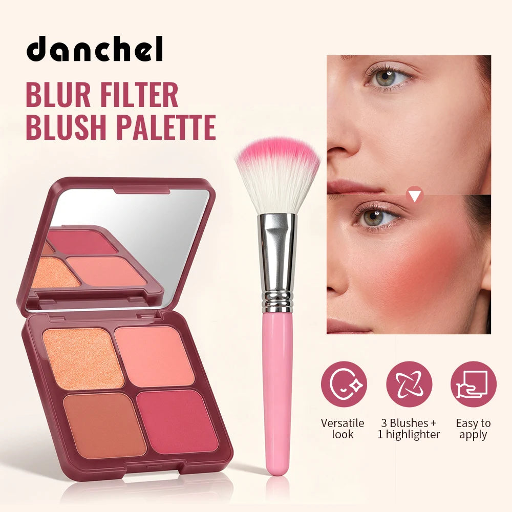 4-Color Matte Pigmented Blush Palette with Brush - 2