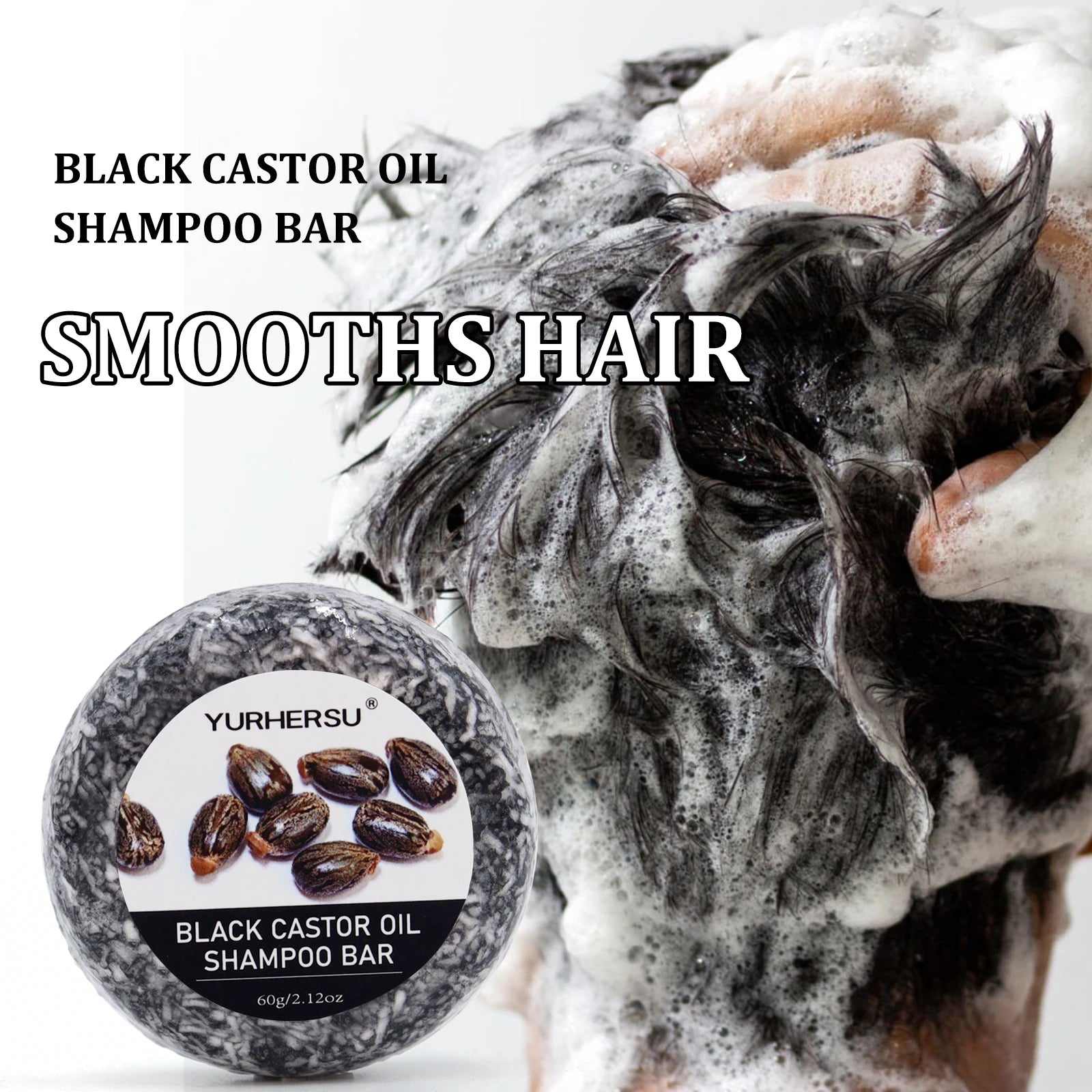 Yurhersu Black Castor Oil Shampoo Bar 2-in-1 Hair Cleanser 60g - 4