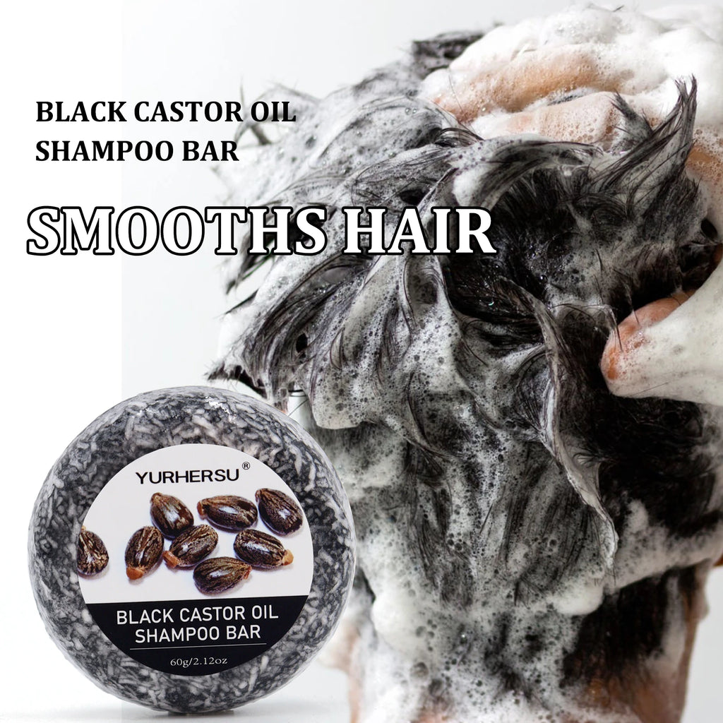 Yurhersu Black Castor Oil Shampoo Bar 2-in-1 Hair Cleanser 60g