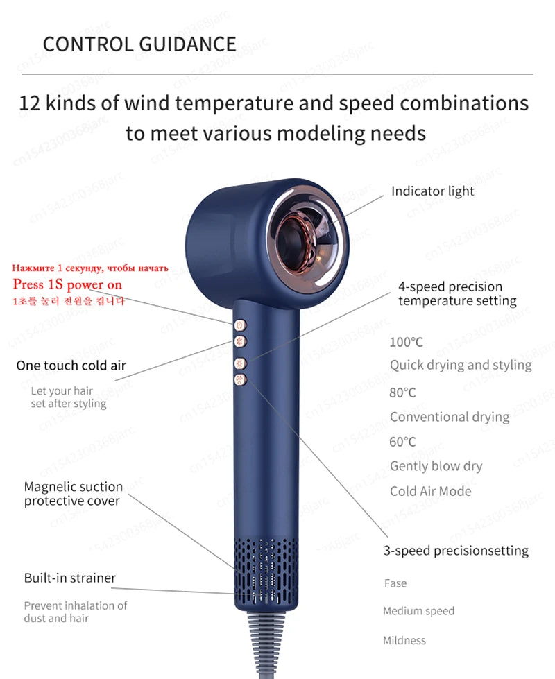 Professional Ionic Hair Dryer with Styling Attachments Quick Dry