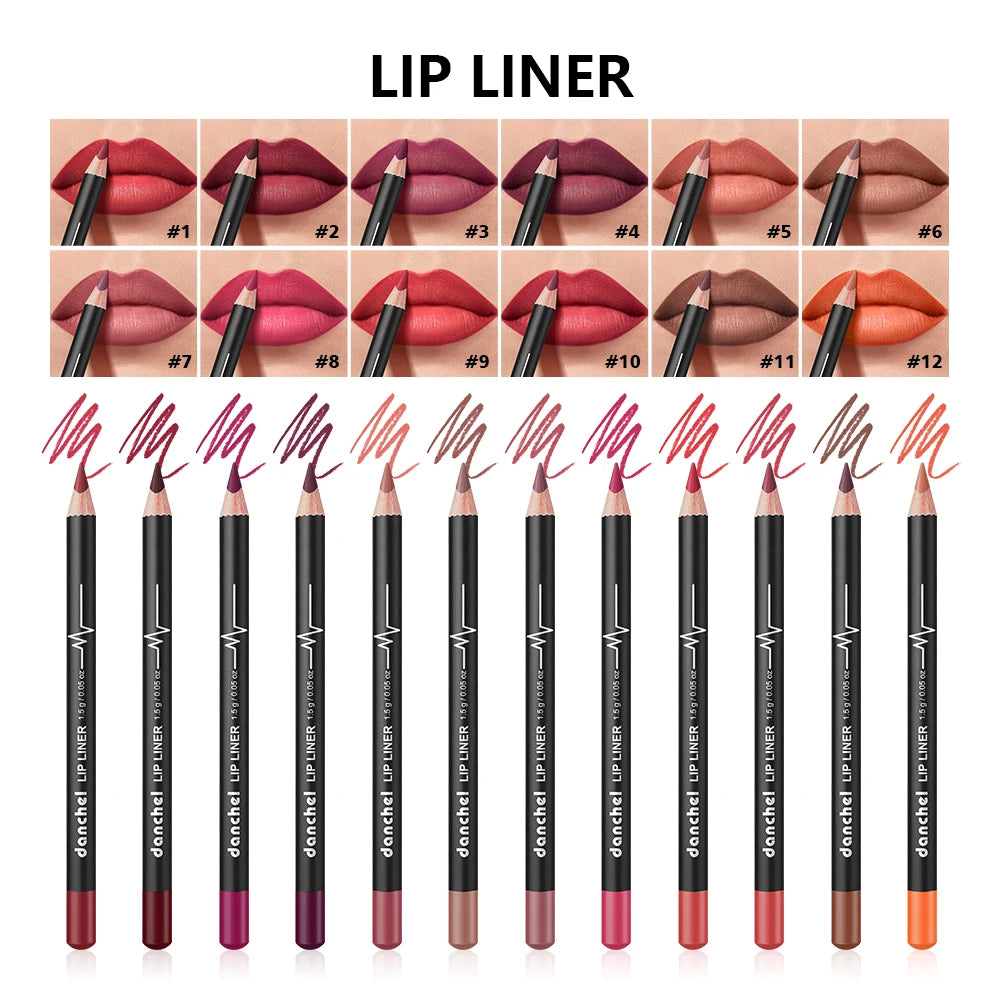 Professional 12-Piece Waterproof Lip Liner Pencil Set - 8
